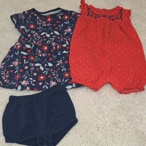 Floral Dress and Red Romper Set
